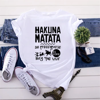 Hakuna Matata Imprimate T-shirt Simba Lion King Vara Tricouri pentru Femei Sleeve Graphic Tee Harajuku Echipajul Gât Camisetas Mujer 4