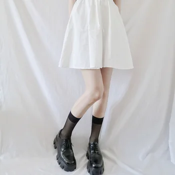 Japonia Ultra-subțire de Înaltă Sosete Femei Transparent Nyon Șosete Lungi Femme Alb Negru Șosete Scurte Rochie Calcetines Medias 4