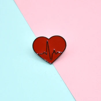 Roșu ECG Insigna de Desene animate Dragostea Inimii Metal Emailat Broșă Moda Rever Rucsac Accesorii Bijuterii Cadou Pentru Prieteni 5