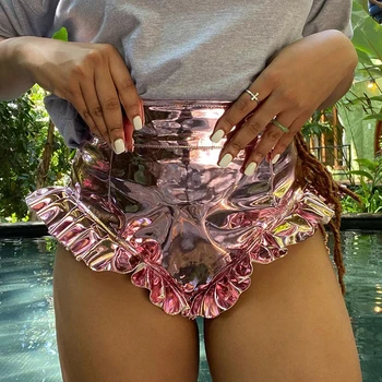 Bibelouri Metalic din Piele PU Scurți Sexy Femei de Îmbrăcăminte de Vară Festivalul Clubwear Înaltă Waisted Shorts Y2k Aur de Moda de Argint 5