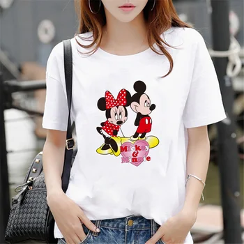 Iubesc pe Mickey Și Minnie Câteva Tricouri de Vara cu Maneci Scurte Casual Alb O-neck Tricouri Unisex Moda Femei, Haine Plus Dimensiunea 5