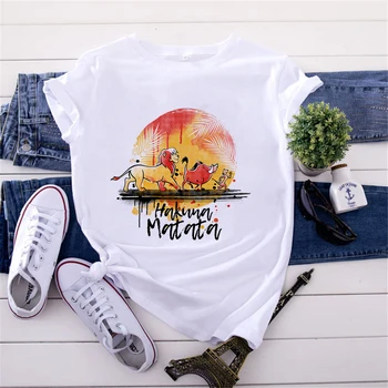 Hakuna Matata Imprimate T-shirt Simba Lion King Vara Tricouri pentru Femei Sleeve Graphic Tee Harajuku Echipajul Gât Camisetas Mujer 5