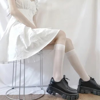 Japonia Ultra-subțire de Înaltă Sosete Femei Transparent Nyon Șosete Lungi Femme Alb Negru Șosete Scurte Rochie Calcetines Medias 5